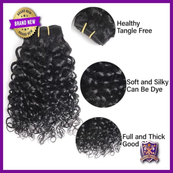 Short Curly Human Hair Extensions, 4-Pack Brazilian Style, 8 Inch